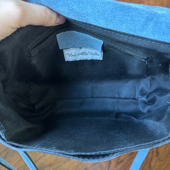 Uno Alla Volta Italian Suede Santo Spirito Crossbody Blue - Picture 13 of 15